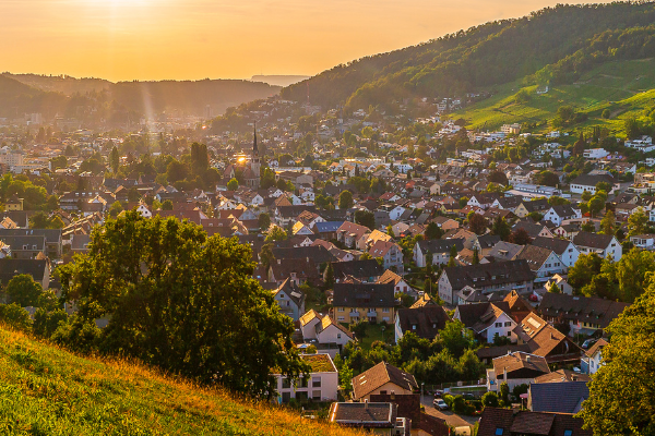 Aerial view of the Wettingen region – area of the FTTH fibre optic network by Wettingen4net