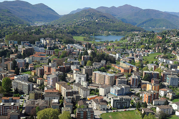 Vista aerea della regione di Massagno – area della rete FTTH in fibra ottica di Massagno4net
