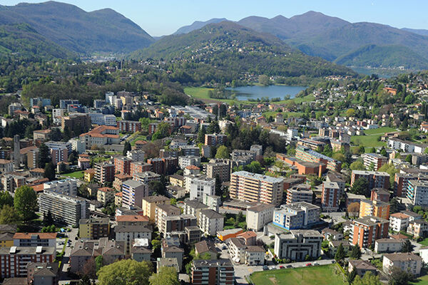 Aerial view of the Massagno region – area of the FTTH fibre optic network by Massagno4net
