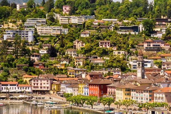 Vista aerea della regione di Ascona – area della rete FTTH in fibra ottica di Ascona4net