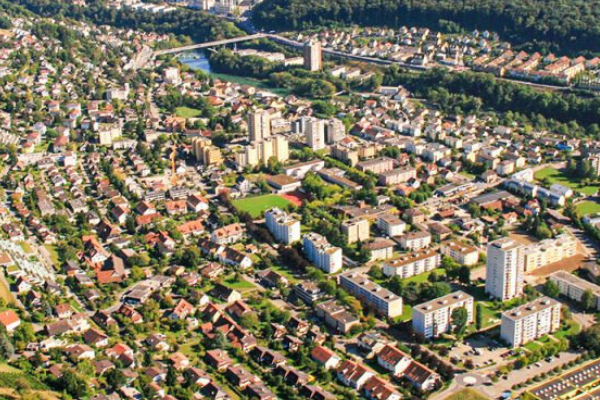 Vue aérienne de la région d’Obersiggenthal et d’Untersiggenthal – zone du réseau FTTH en fibre optique de Siggenthal4net